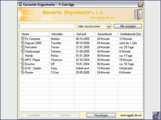 Software zur Erfassung von Garantiebelegen und Garantie-Anspr�chen.