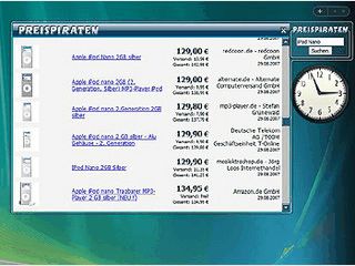 Suche beim Preisvergleicher Preispiraten als Sidebar Gadget.