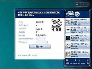 Gadget f�r die Vista Sidebar, die Ihnen beobachtete ebay Auktionen anzeigt.