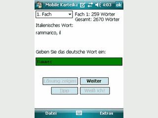 Erlernen und Wiederholen von Vokabeln in einem Karteikasten.