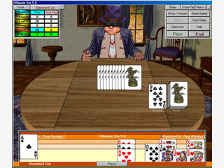 Gut umgesetztes Gin Rummy gegen den Computer oder echte Spieler via Internet.