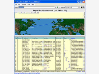 Zeigt Ihnen auf einer Weltkarte den Weg zu einem Webserver.