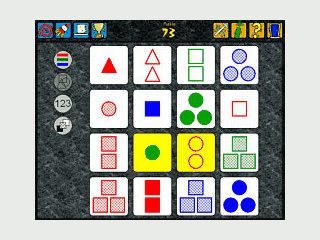 Anspruchsvolles Logikspiel um Farben, Formen, Anzahl und Fllung.