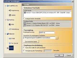 Faxempfnger fr ISDN Karten. Empfang ber MSN und Weiterleitung per e-Mail.