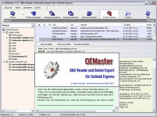 DBX-Reader und Daten-Export für MS Outlook Express.