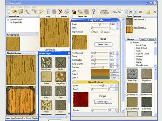 Texturendesigner mit ber 500 Presets wie z.B. Holz, Metalle, Wasser usw.