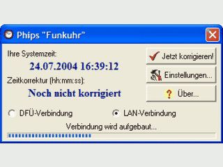 Phips Funkuhr holt die Uhrzeit aus dem Internet und korrigiert die PC-Zeit.