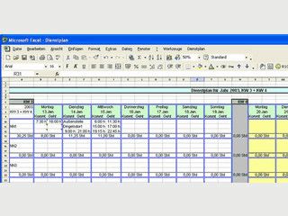 Erzeugt einen Dienstplan als EXCEL-Tabelle fr zwei Wochen mit Kalenderfunktion.