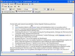 Betrachter fr PostScript Dateien. Konvertierung in PDF, Text und Word.