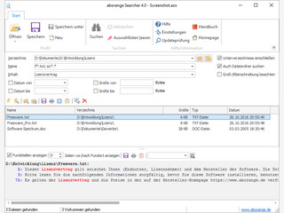 Komfortable Dateisuche und Volltextsuche mit vielfltigen Suchoptionen.