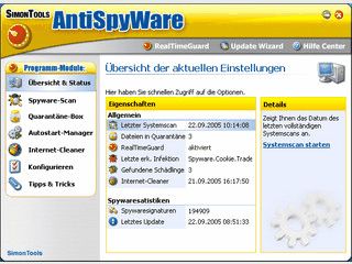 SimonTools AntiSpyWare bietet Schutz vor ber 280.000 Bedrohungen