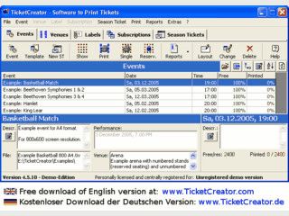 Software zum Drucken von Eintrittskarten fr beliebig konfigurierbare Rume.