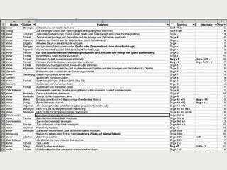 307 Excel-Shortcuts in einer tabellarische Liste als Excel Datei