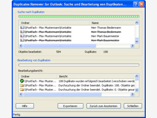 Lscht Duplikate von Objekten in Ordnern von Outlook auf Exchange Server.