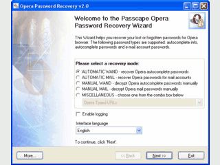 Password Recovery fr den Opera Browser. Arbeitet im Auto- und Manuell-Modus.