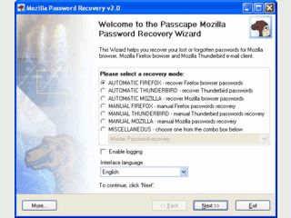 Password Recovery fr Mozilla, Mozilla Firefox und Mozilla Thunderbird.