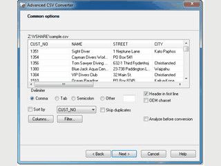 Konvertiert CSV-Dateien in verschiedene Formate wie DBF, TXT, XML und SQL.