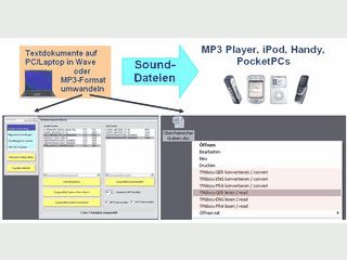 Wandelt Text in gesprochene MP3 oder WAV Dateien um.