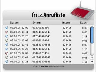 Widget, das die letzten Anrufe und Anrufer der Fritz!Box Fon Wlan anzeigt.