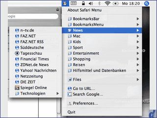 ber ein Icon in der Menleiste haben Sie Zugriff auf die Safari Bookmarks