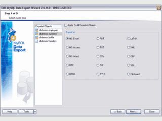 Datenexport von MySQL Daten in 15 verschiedene Formate.