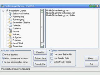 Email-Adressen aus allen MS Outlook Ordnern als Textdatei extrahieren.