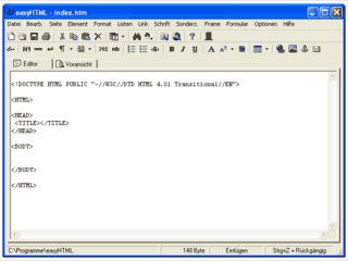Quelltext-Editor zur Erstellung von HTML Seiten.