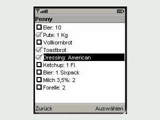 Eine online gepflegte Einkaufsliste zur bertragung auf den Palm Handheld.