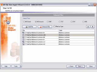 Import von Daten aus verschiedenen Quellen fr den MS SQL Server.