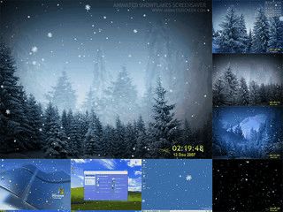 Animierte Schneelandschaft mit optionaler Uhr und Kalender.