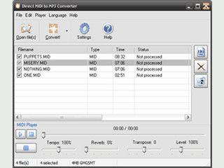 Konvertiert MIDI Dateien in die Formate MP3, WAV, WMA oder OGG