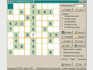 Erzeugt Sudokus der Gren 9x9, 12x12 und 16x16 zum Lsen oder Ausdrucken.