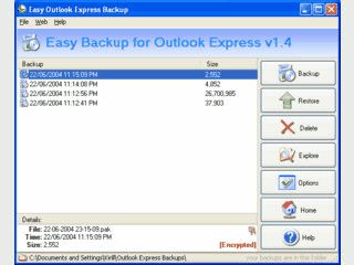 Sichert alle Daten von MS Outlook Express und schtzt diese mit einem Passwort.