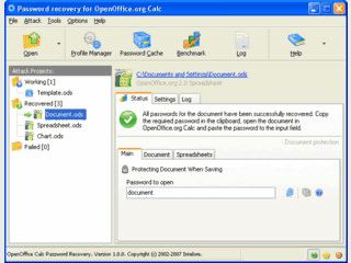 Wiederherstellung von Passwrtern der OpenOffice Tabellenkalkulation Calc.