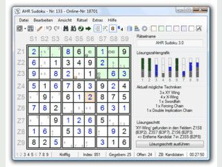 Sudoku Rätsel mit Duck- und zahlreichen Hilfefunktionen.
