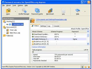 OpenOffice Impress Dokumente ODP, OTP, SXI und STI Passwrter knacken.