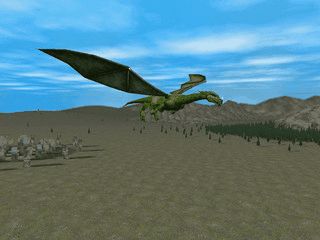 Animierte Drachen die ber eine zufllig generierte 3D Landschaft fliegen.