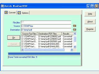 Konvertiert typische FAX-Formate in PDF Dateien.