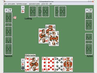 Doppelkopf gegen den Computer, via Internet oder LAN spielen.