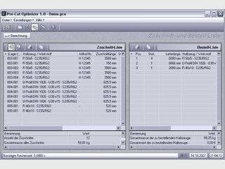 Berechnung der Zuschnittoptimierung von Profilen und Stangenmaterial