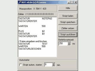 Der Skriptbot kann beliebige Maus und Tastatureingaben simulieren