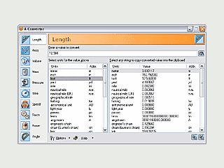 Umrechnungstool fr beliebige Maeinheiten wie Lngen, Flchen, Zeit usw.