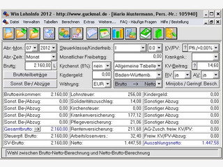 Brutto-Netto-Berechnungsprogramm mit allen Lohnsteuertabellen seit 1996