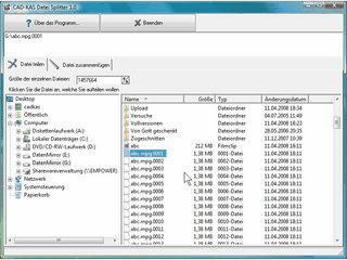 Groe Dateien knnen aufgesplittet und wieder zusammengefgt werden.
