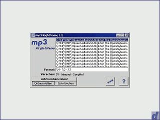 Benennt MP3 Dateien nach ihren ID3-Tags um. ID3v1 und ID3v2 wird unterstützt.