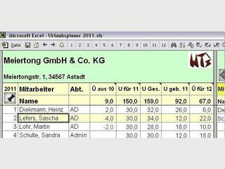 Abwesenheits- und Urlaubsplaner fr Excel 2007 mit Statistiken und Auswertungen