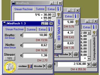 MiniRech ist ein kleiner kaufmnnischer Rechner inklusive Euro / DM Umrechnung.