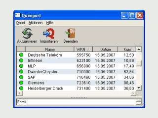 Quimport - Import von kostenlosen Wertpapierkursen in Quicken