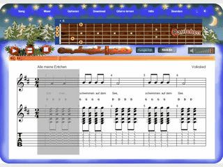 Zeigt wie Kinderlieder auf der Gitarre gespielt werden mit TABs und Noten
