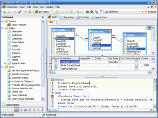 Visuelle Erstellung von SQL-Abfragen beliebiger Datenbanken und -Server.